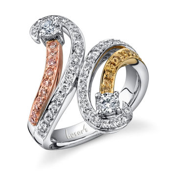 14kt Tri-Tone Swirling Two Stone Diamond Ring