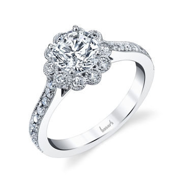 14kt White Gold Floral Halo Engagement Ring