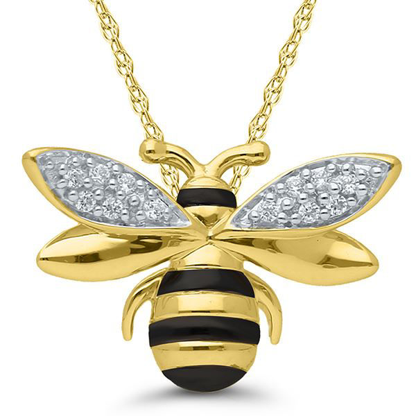 10kt Yellow Gold "Bee Mine" Diamond Bumble Bee Necklace