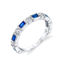 14kt White Gold Diamond and Sapphire Round and Baguette Milgrained Band