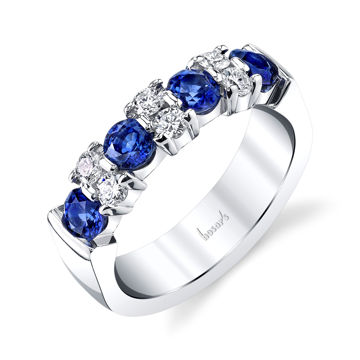 14kt White Gold Natural Sapphire and Diamond Garland Band