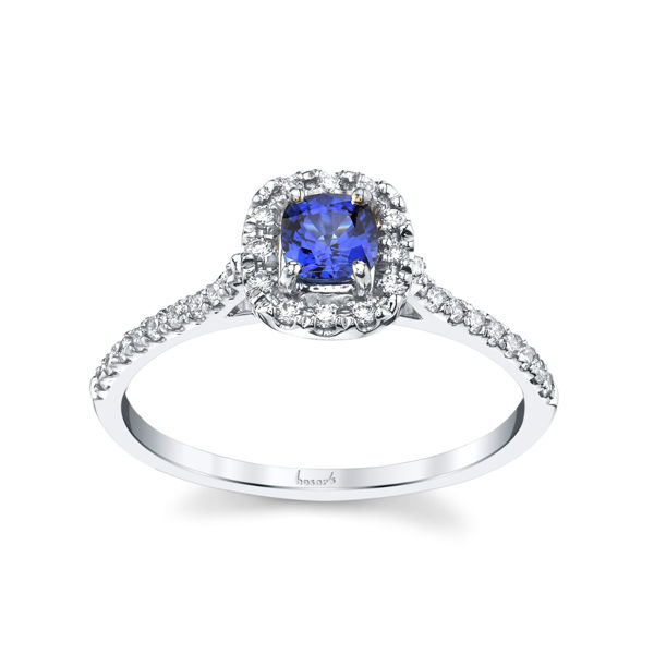 14kt White Gold Natural Sapphire and Diamond Halo Ring