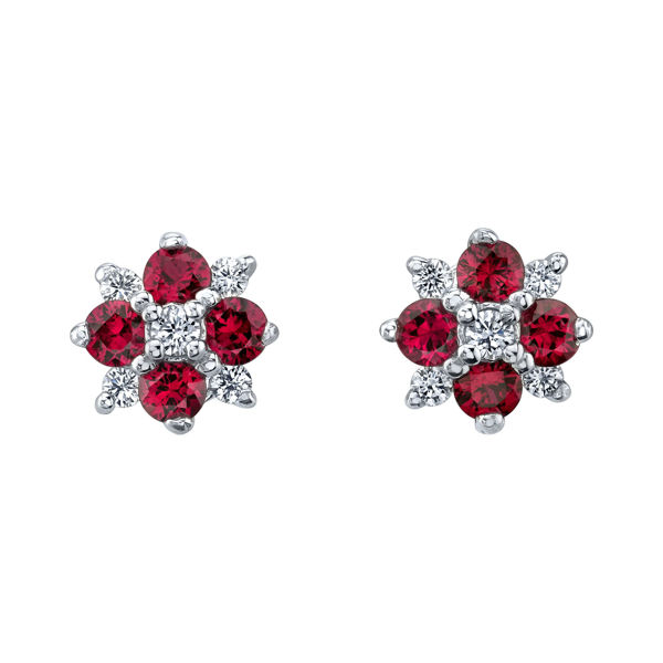 14kt Genuine Ruby and Diamond Cluster Stud Earrings