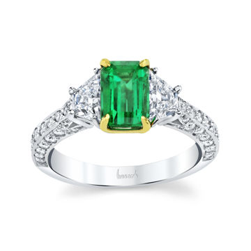 18kt White and Yellow Gold Natual Emerald and Diamond Three Stone Ring