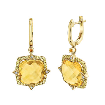 14kt Yellow Gold Citrine and Yellow Sapphire Halo Drop Earrings