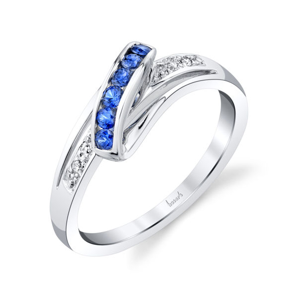 14kt White Gold Natural Sapphire and Diamond Ribbon Ring