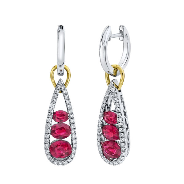 18kt White and Yellow Gold Natural Ruby and Diamond Drop Earrings