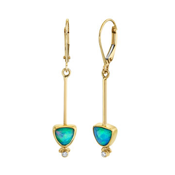 14k Yellow Gold Ethiopian Opal and Emerald Quartz Briolette Drop Dangle Earrings 