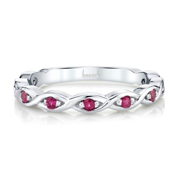 14kt White Gold Twisted Natural Ruby Stackable Band