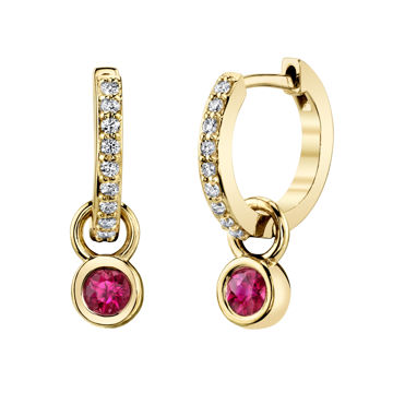 14kt Yellow Gold Versatile Diamond and Natural Ruby Dangle Hoop Earrings