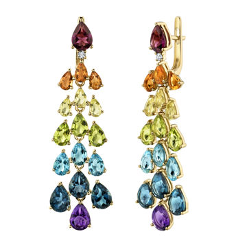 14kt Yellow Gold Cascading Natural Multi-Color Gemstone Dangle Earrings