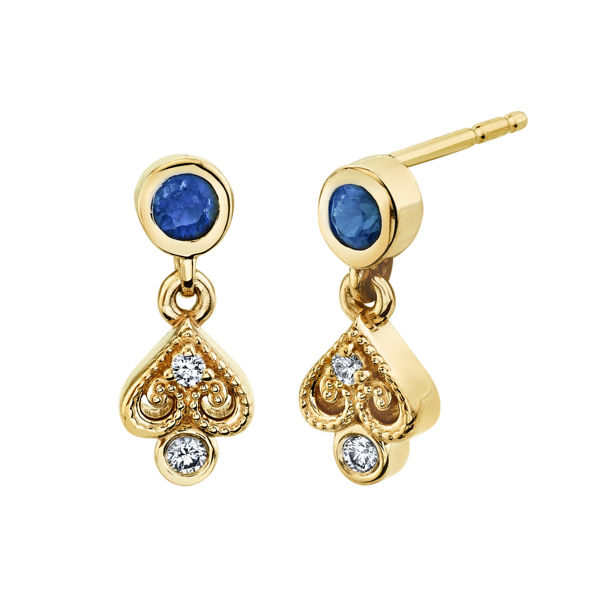 14kt Yellow Gold Natural Sapphire and Diamond Venetian Inspired Earrings