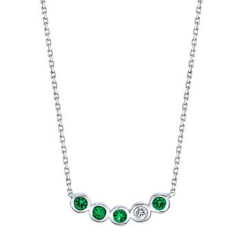 14kt White Gold Natural Emerald and Diamond Bezel Bar Necklace