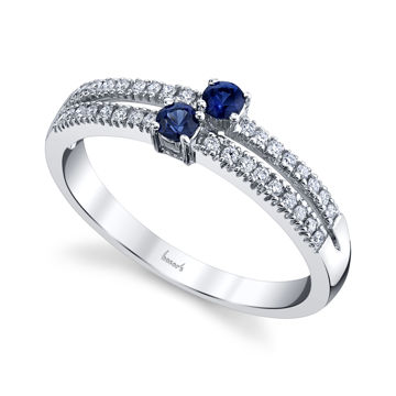 14kt White Gold Natural Sapphire and Diamond Two Stone Ring