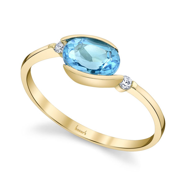 14kt Yellow Gold Bypass Style Blue Topaz and Diamond Ring