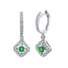 14kt White Gold Vintage Inspired Natural Emerald and Diamond Dangling Earrings