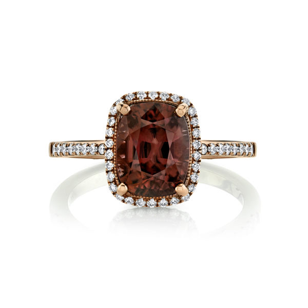 14kt Rose Gold Spice Zircon and Diamond Halo Ring