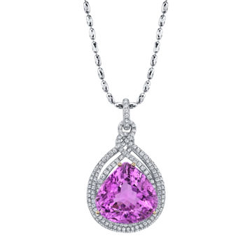 14kt White Gold One of a Kind Vibrant Pink Kunzite and Diamond Pendant