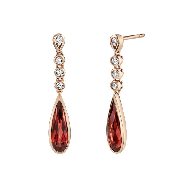 14kt Rose Gold Pear Shape Pyrope Garnet and Diamond Earrings