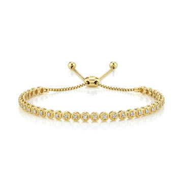 14kt Yellow Gold Rope Detailed Diamond Bolo Bracelet
