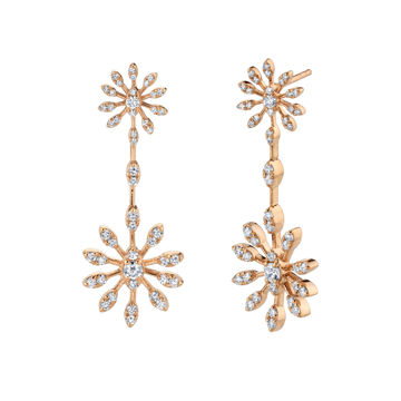 14kt Rose Gold Starburst Diamond Drop Earrings