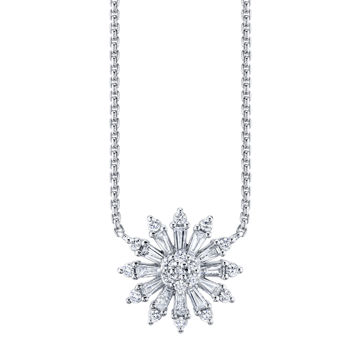 14kt White Gold Diamond Sunburst Necklace