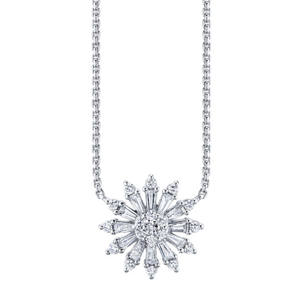 14kt White Gold Diamond Sunburst Necklace