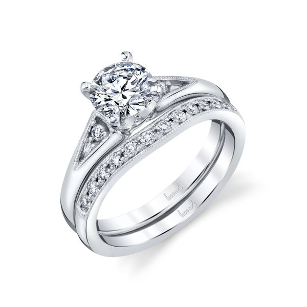 14kt White Gold Milgrained Diamond Cathedral Diamond Engagement