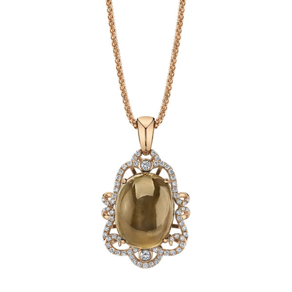 14kt Rose Gold Victorian Inspired Moonstone and Diamond Pendant