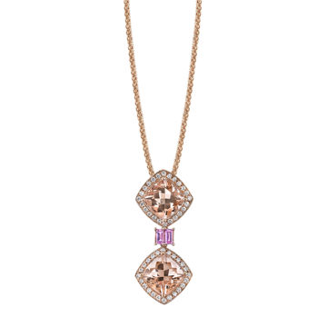 14kt Rose Gold Morganite, Pink Sapphire, and Diamond Pendant