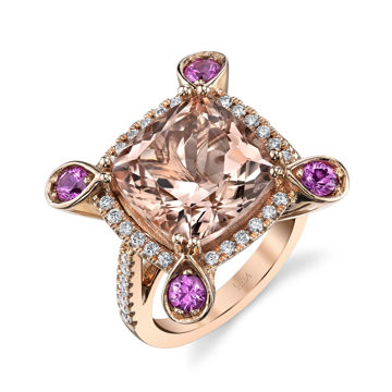 14kt Rose Gold Morganite, Pink Sapphire, and Diamond Ring