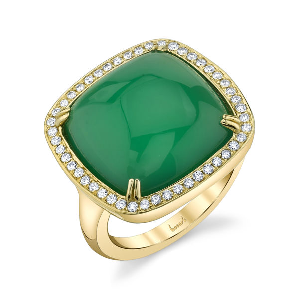 14kt Yellow Gold Green Onyx and Diamond Halo Ring