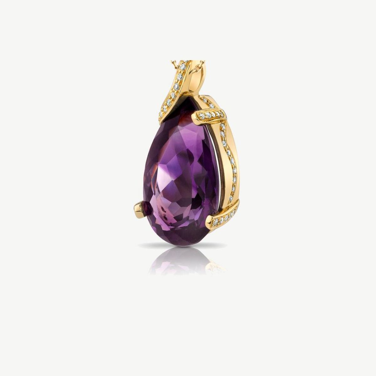 Picture of 14K Yellow Gold Amethyst Pear-Shaped Pendant with Swirled Bale 