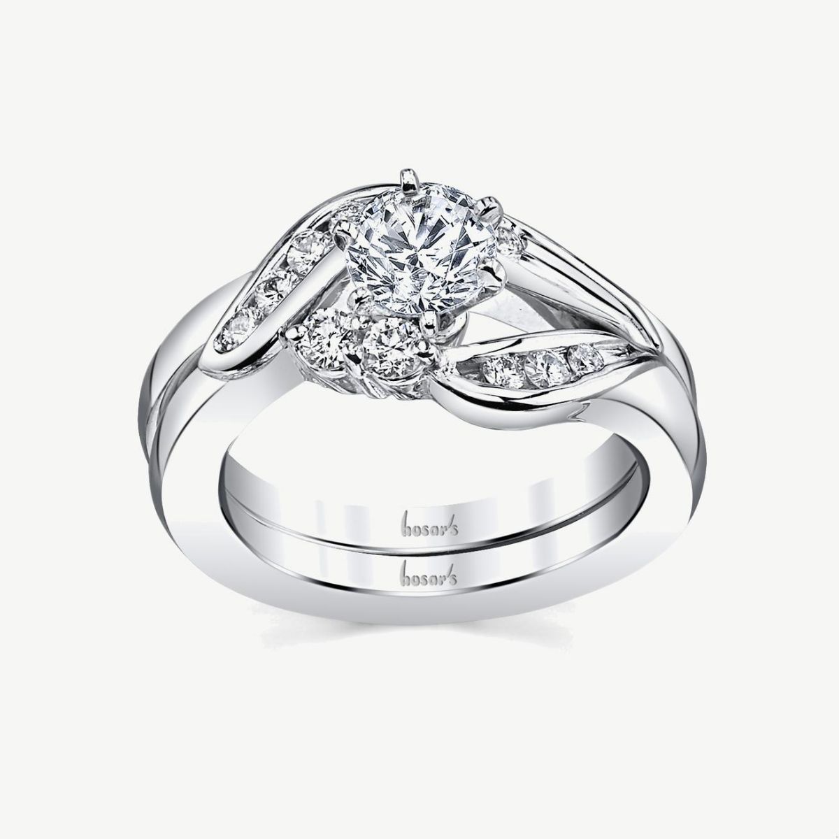 Picture of 14K White Swirl Channel-Set Engagement Ring with Comfort Fit Band