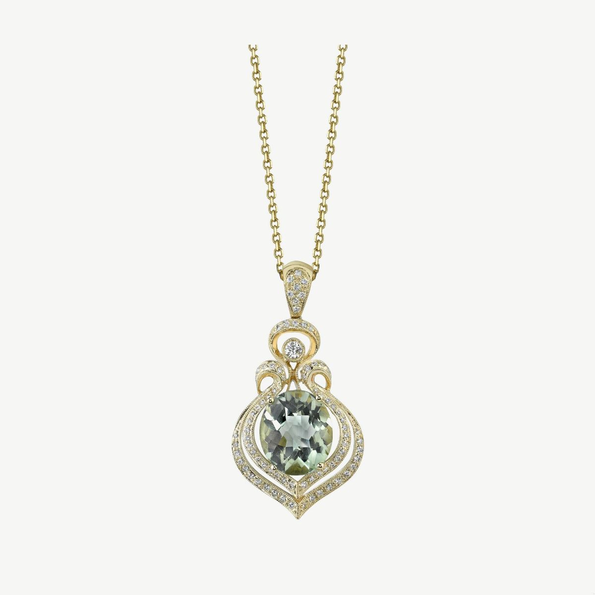 Picture of 14K Yellow Gold Oval Green Prasiolite Swirl Vintage Pendant 