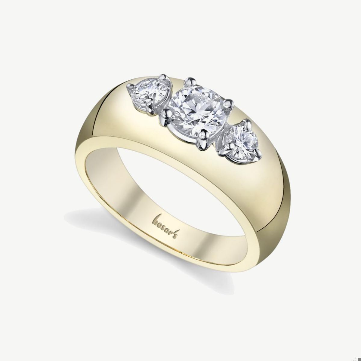 Picture of 14K White Gold Setting Only with Wide Plain Rounded Band, 3 Round Prong Set Diamonds, and Tapered Shank Engagement Ring