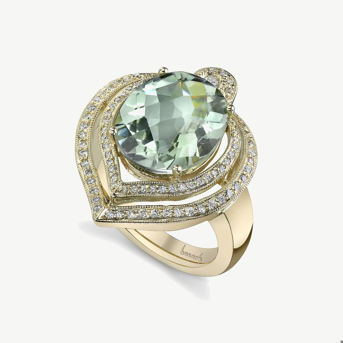 Picture of 14K Yellow Gold Prasiolite and Diamond Leaf Ring