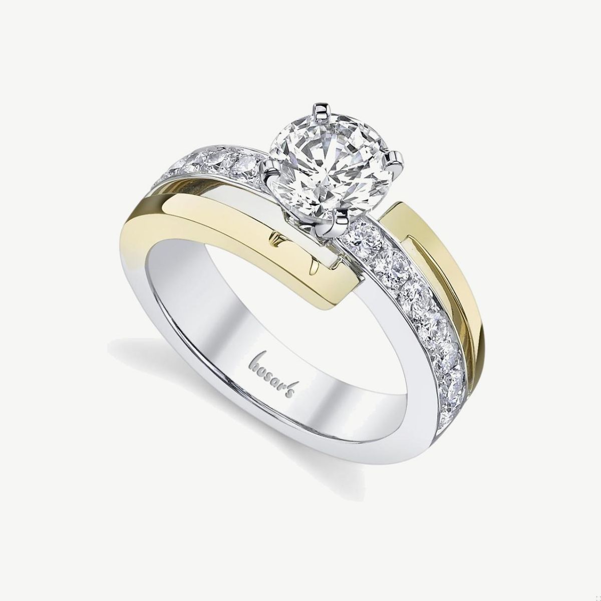 Picture of 14K Yellow Gold Remount Ring with "Z" Shape Design and Prong Set Diamond Band through Center