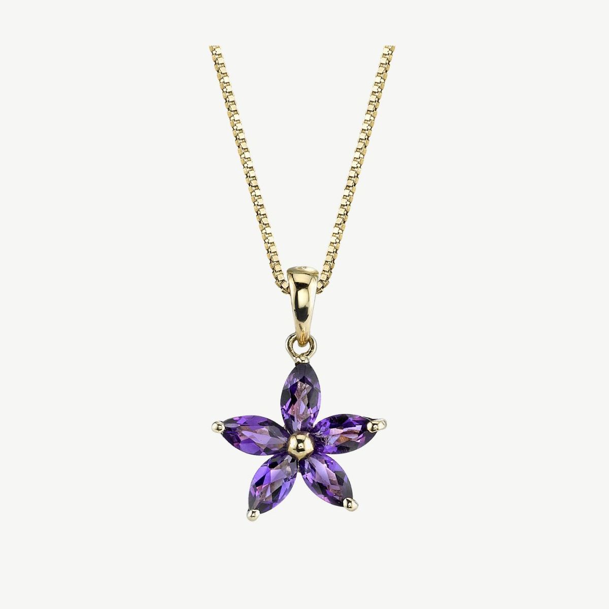 Picture of 14Kt Yellow Gold Marquise Cut Amethyst Flower Pendant
