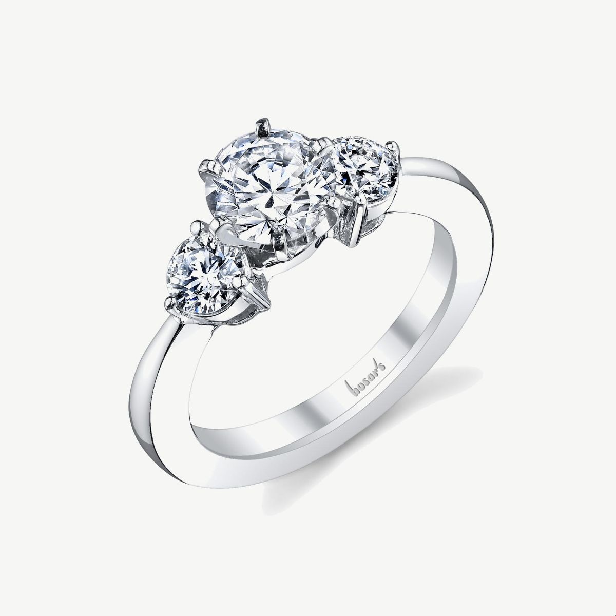 Picture of 14K White Gold Three Stone Ring with Pinch Shank Design