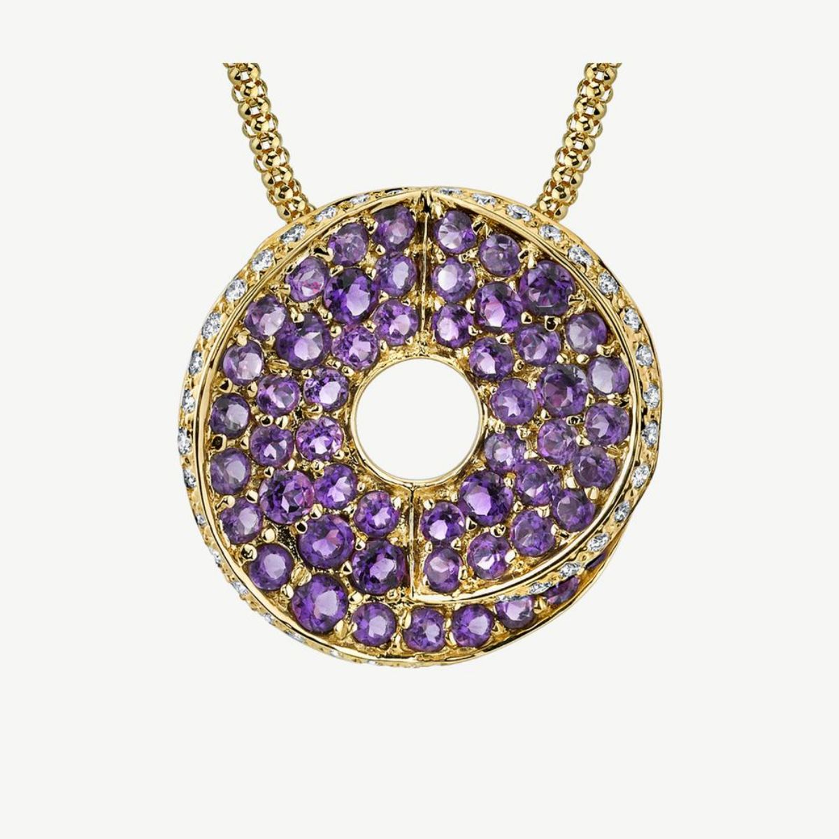 Picture of 14K Yellow Gold Circle Swirl Amethyst and Diamond Pendant
