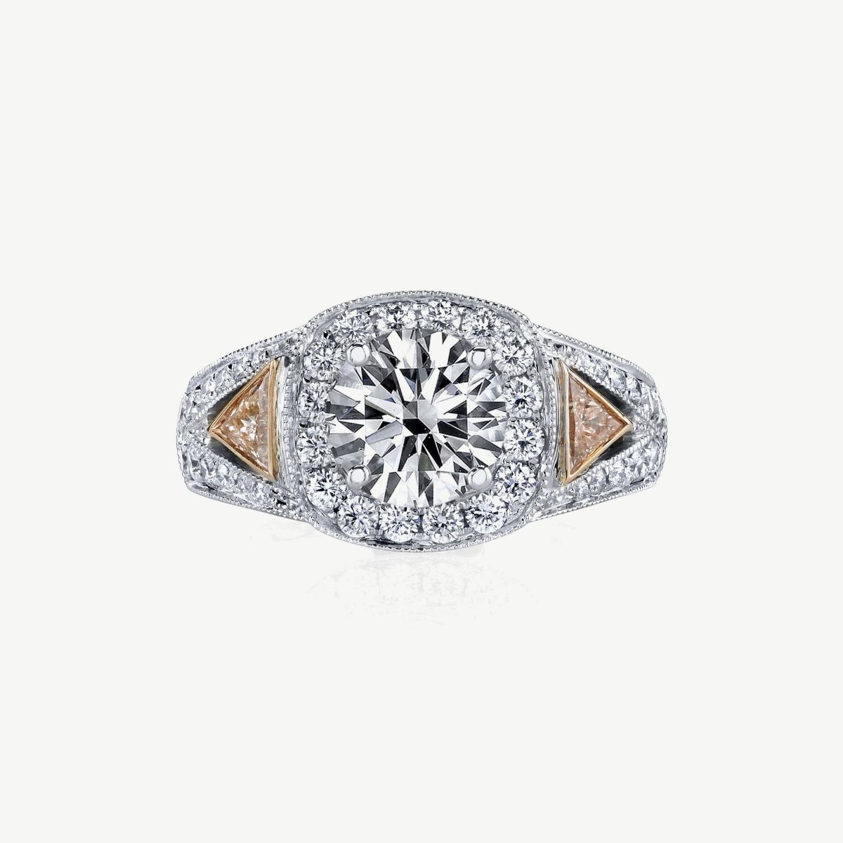 Picture of 14K White Gold Halo Engagement Ring with Trillion Accents