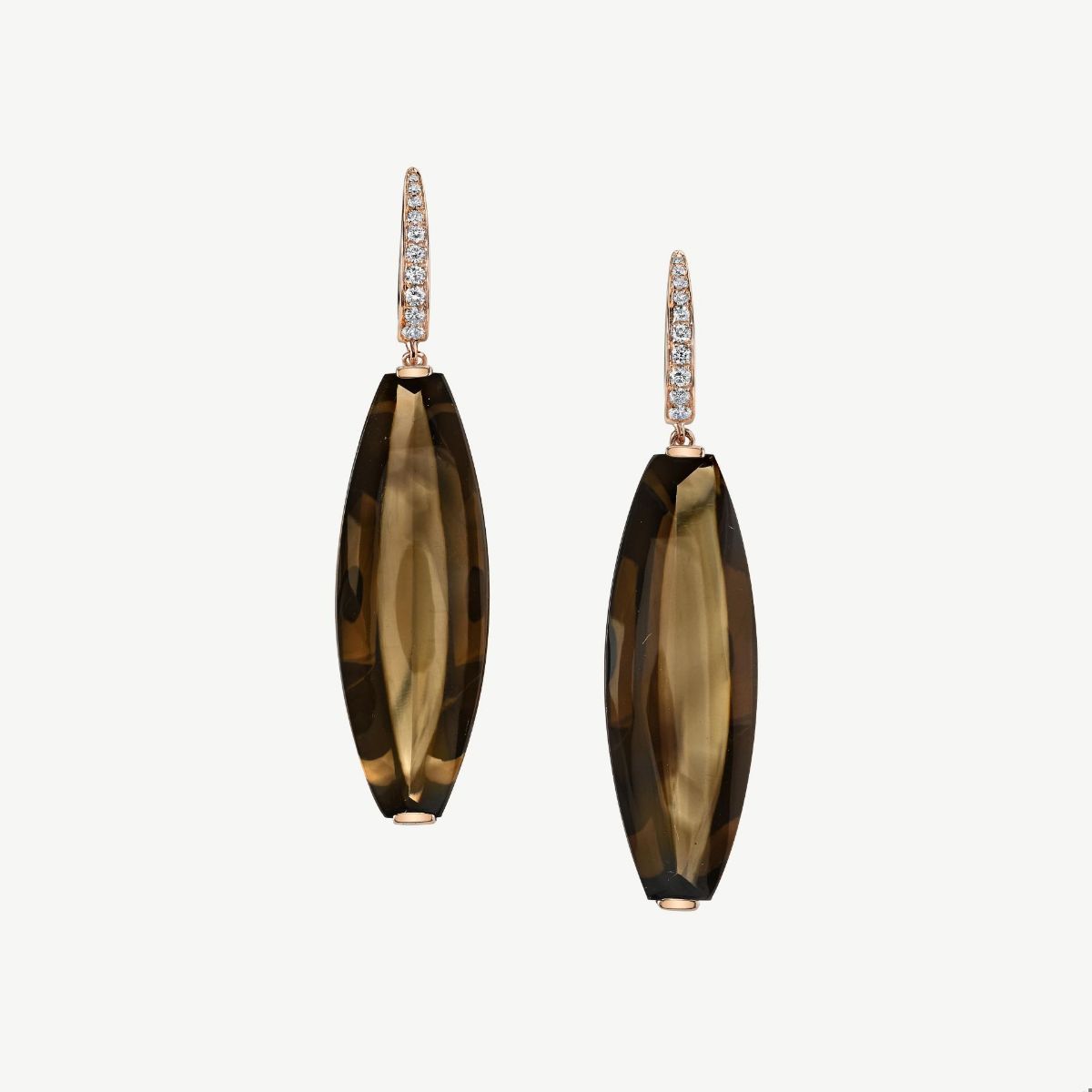 Picture of 14K Rose Gold Smokey Quartz and Diamond Earrings