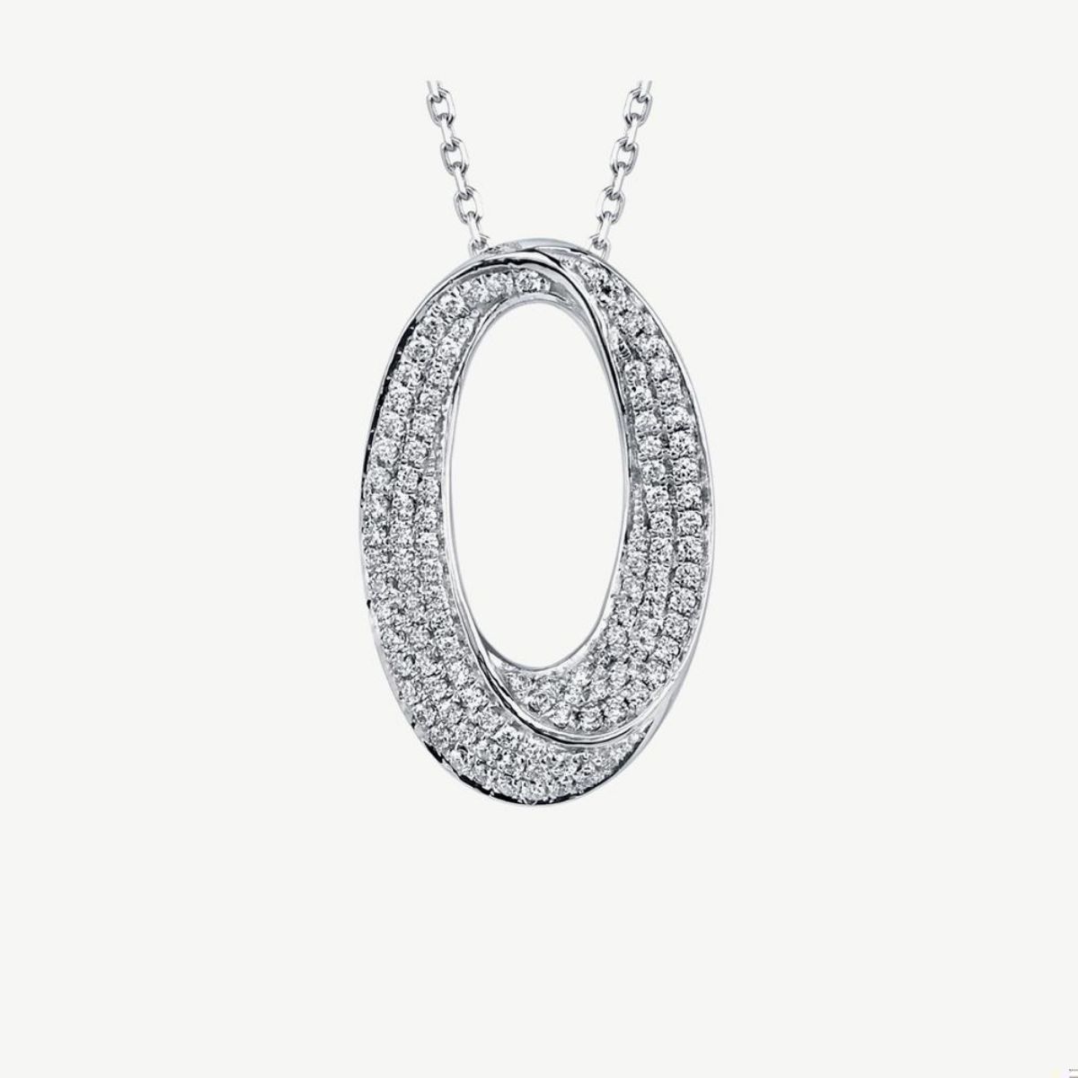 Picture of 14K White Gold Oval Pendant with Pave Diamonds