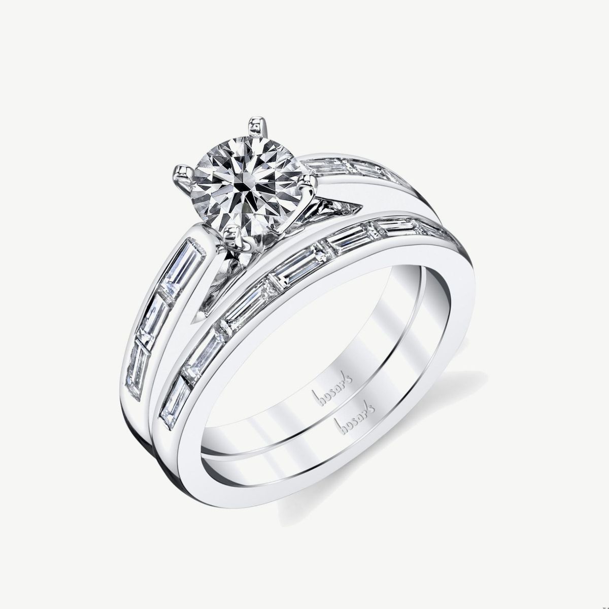 Picture of 14K White Gold Cathedral Ring with Channel Set Horizontal Baguettes