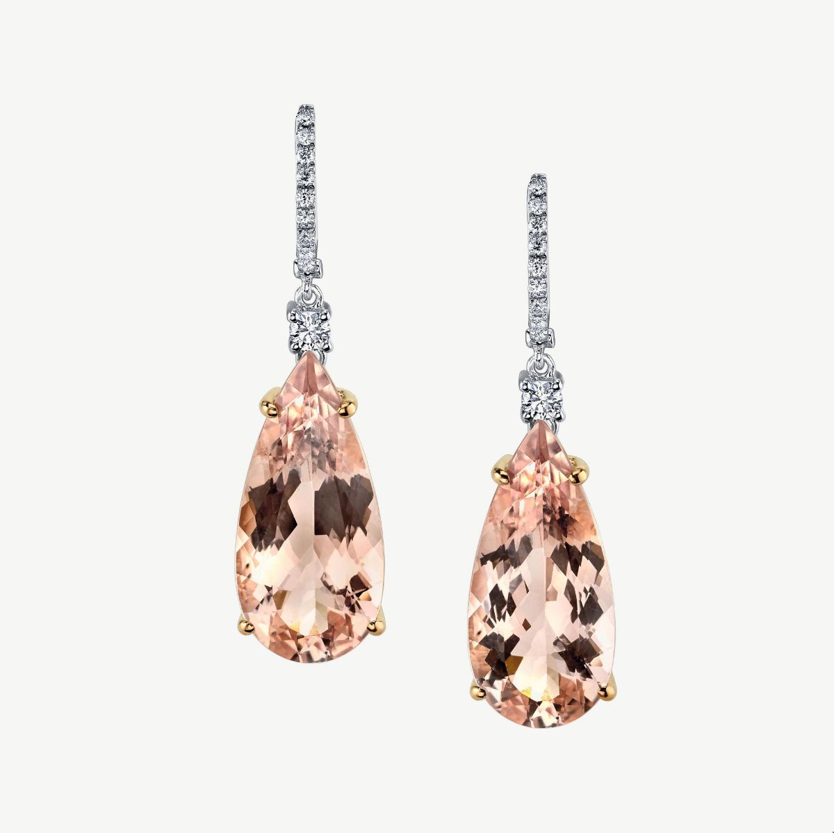 Picture of 14K White Gold Morganite Pear Shaped Drop Earrings with Prong Set Hoops