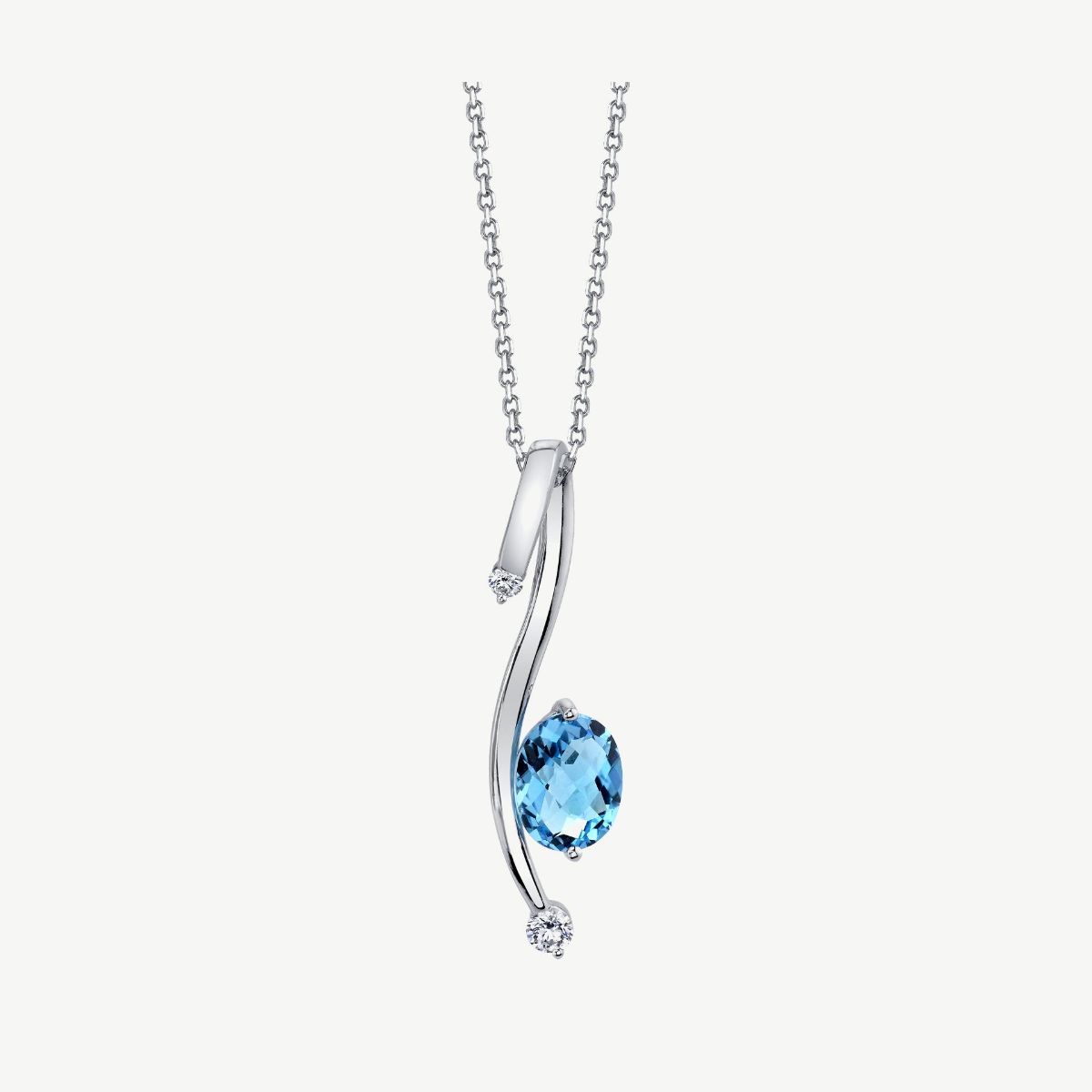 Picture of 14K White Gold Offset Blue Topaz and Diamond Pendant
