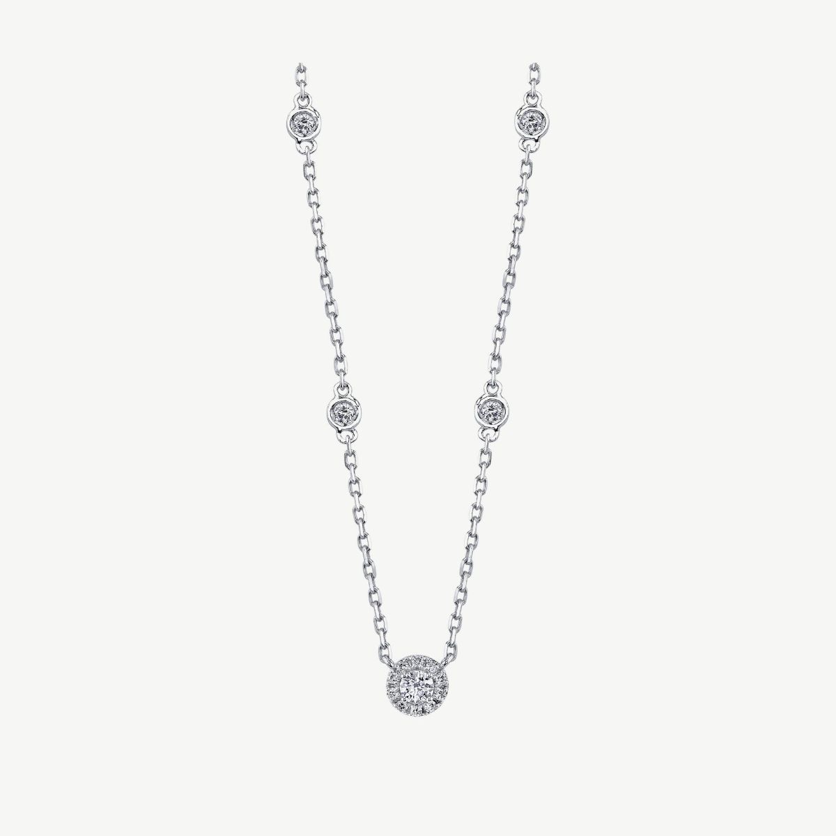 Picture of 16" Halo Diamond Station Necklace in 14K White Gold
