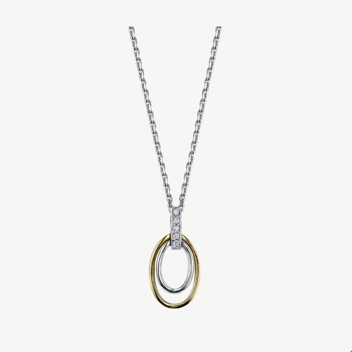 Picture of 14K Two Tone Gold Two Oval Pendant with Prong Set Stick Bale