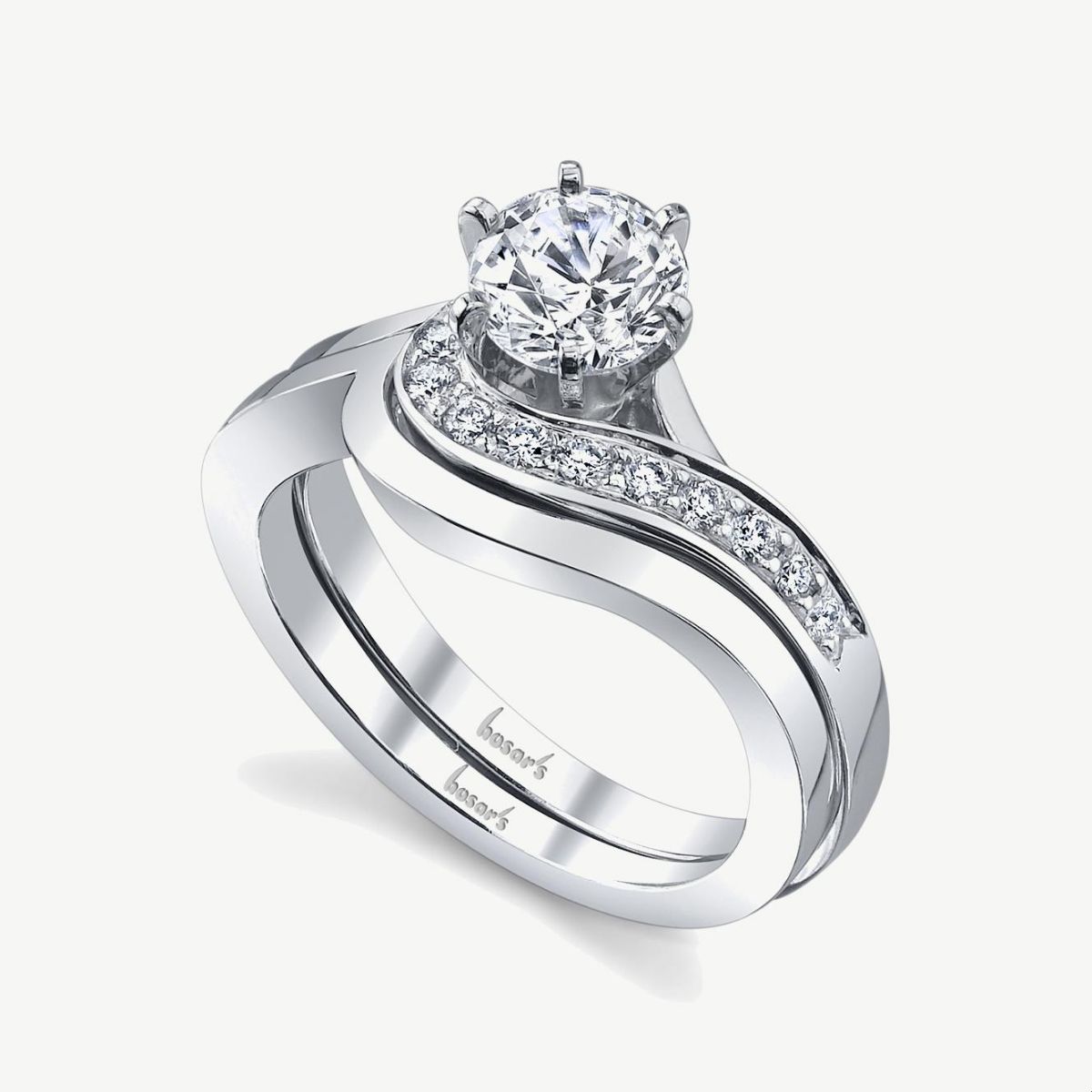 Picture of 14K Gold Half Bypass Diamond Ring with Prong Set Rounds on One Shoulder